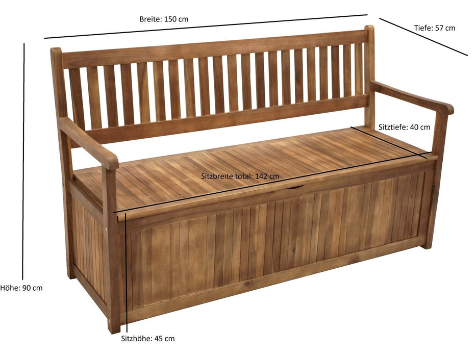 Benita Chest Bank, Akacien -Hartholz - 150 cm