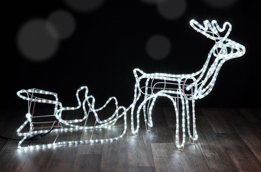 Reindeer avec des décorations de Noël au traîneau 288 glace LED, à l'intérieur et à l'extérieur - 145 cm