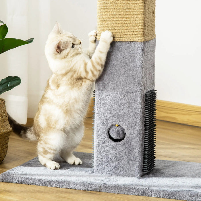 Cat Scratching Post, avec corde de jute comprenant des jouets en peluche gris, 59,5x39x79cm