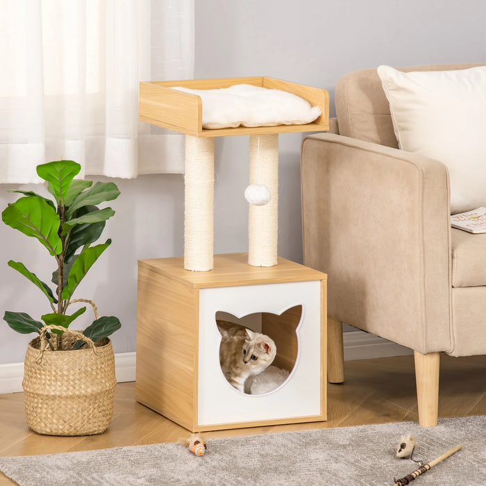 Scratching post with cat cavity 2 soft pillows, sisal nature 35x35x81cm