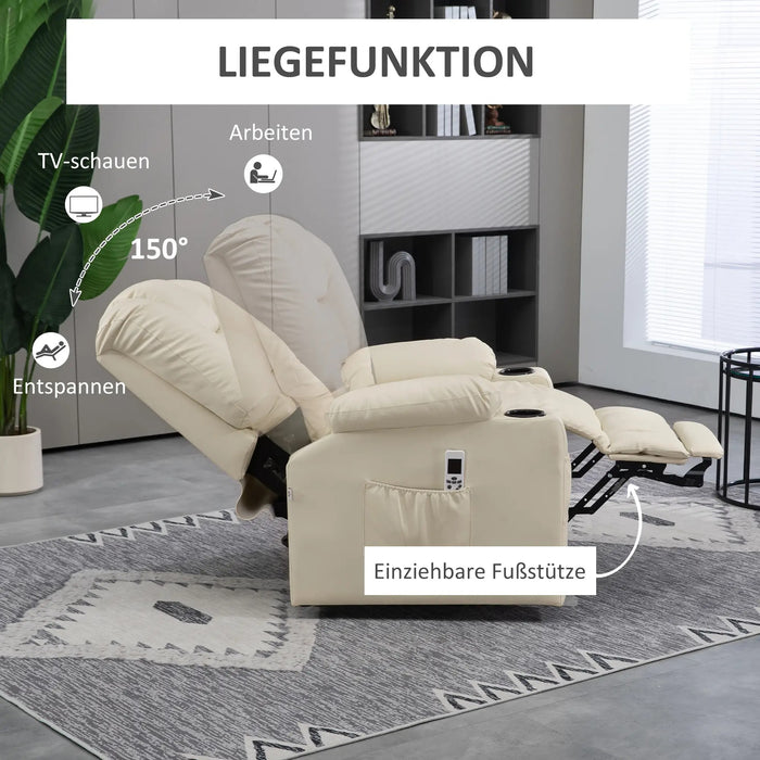 Massagesessel Aufstehhilfe Seniorensessel inkl. Fernbedienung 4 Massagemodi Cremeweiss, 90x98x102cm