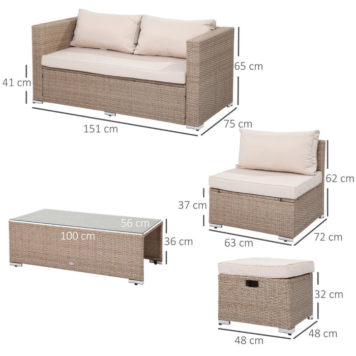 Rattan Sitzgarnitur, 6-teilige Sitzgruppe, Gartenmöbelset mit Couchtisch, Metall, Khaki, 151x75x65cm