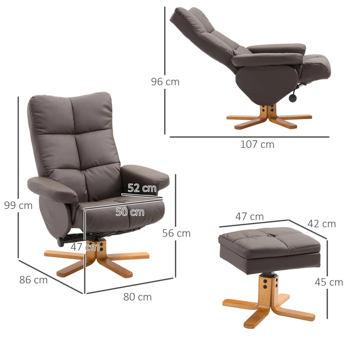 Détendez le fauteuil avec tabouret et espace de stockage télévisé en fauteuil roulant 360 ° Rotation brun, 80x86x99cm