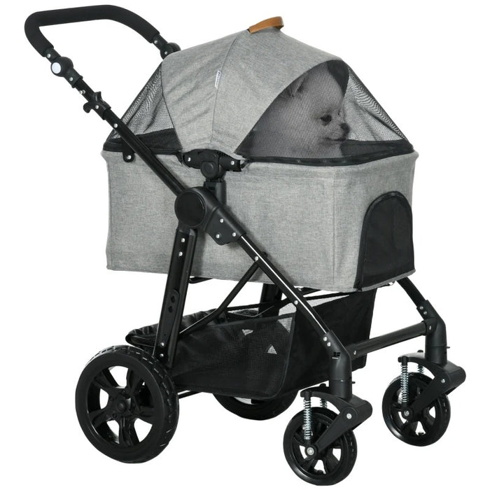 Chien buggy chien voil de voiture chien buggy sac de chien 2 en 1 gris pliable, 99x62x106cm