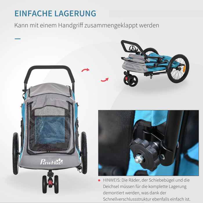 Hundeanhänger Veloanhänger für Hunde Fahrradanhänger 2-in-1 Blau, 140x71x105cm