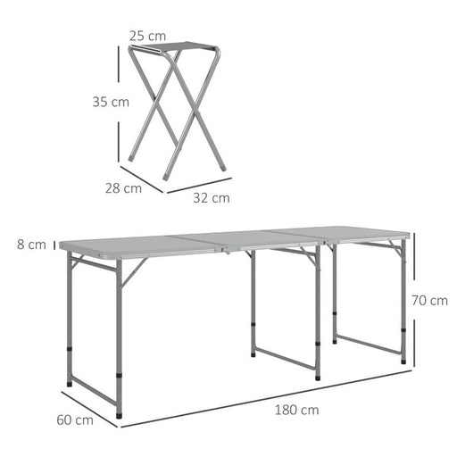 Picknick-Set Klapptisch mit Stühlen Campingtisch klappbar Silber, 180x60x70cm