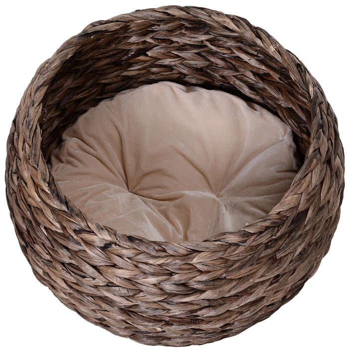 Cat basket made of water hyacinth including pillows, cat bed, 50x42x60cm