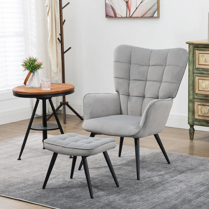 Détendez le fauteuil avec fauteuil ottoman avec tabouret de pied, set en 2 parties, gris