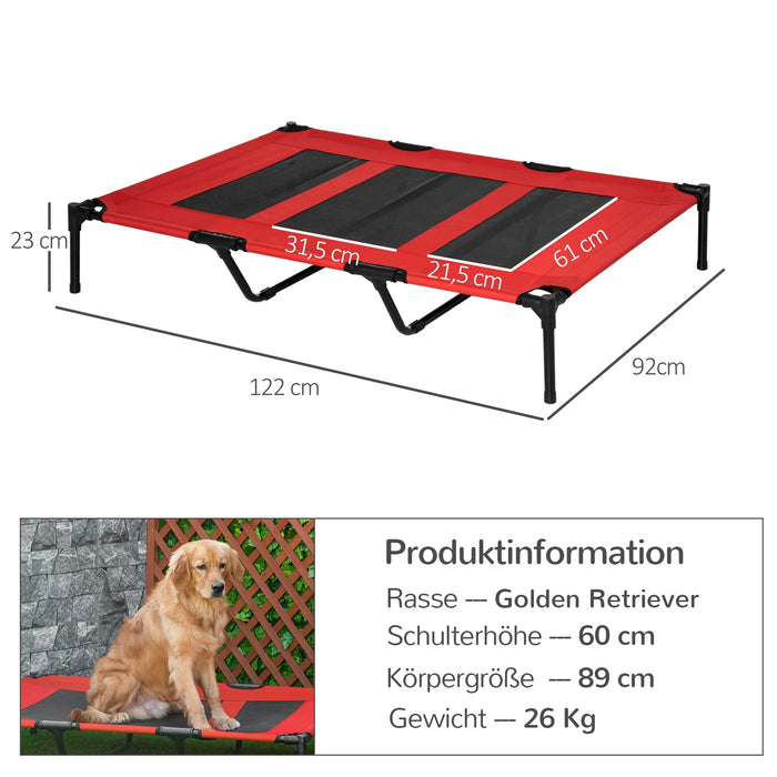 Lit de chien extérieur support pliable rouge + noir, 122x92x23cm