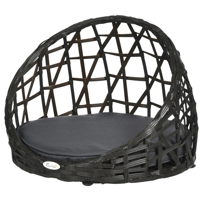 Hundebett aus PE-Rattan inkl. Kissen Braun, 51x51x41cm