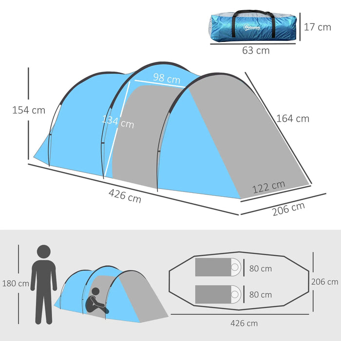 Campingzelt Wurfzelt für 2-3 Personen mit Vorraum wasserdicht Hellblau, 426x206x154cm