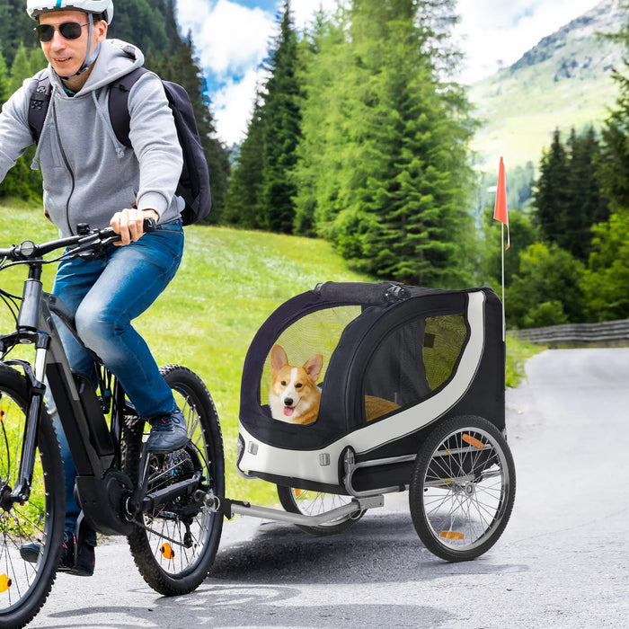 Remorque de vélo pour chiens avec blanc + noir, 130x73x90cm