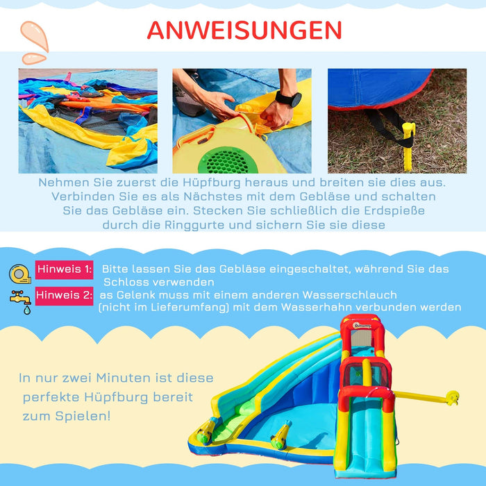 Hüpfburg mit Wasserrutsche Hüpfburg mit Gebläse Wasserpark für Kinder aufblasbar Wasserspielcenter mit Rutsche Hüpfburg für Kinder von 3 bis 8 Jahren, 385x365x200cm