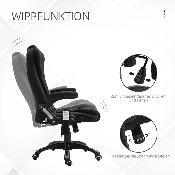 Bürostuhl Massagesessel Wärmefunktion höhenverstellbar ergonomisch Schwarz, 68x72x110–120cm