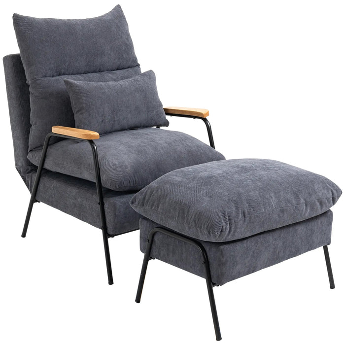 Fauteuil avec ottoman, y compris des oreillers, gris, 68x91.5x88cm