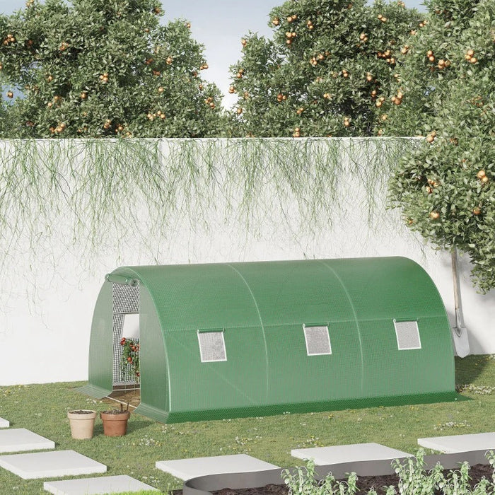 Foliengewächshaus begehbares Polytunnel 4,5x3m Gewächshaus mit 6 Fenster Treibhaus Frostschutz Stahlrohr Dunkelgrün