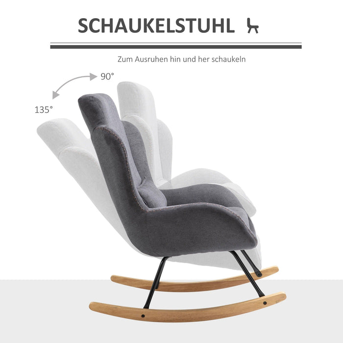 Schaukelstuhl Liegestuhl Lesesessel 90-135° Schaukel Leinen Gummiholz Dunkelgrau, 75x95x110cm