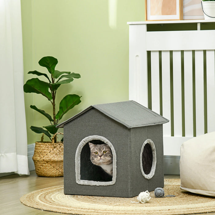 Cat grotte avec oreiller, lit de chat, oreiller lavable, kaki / vert