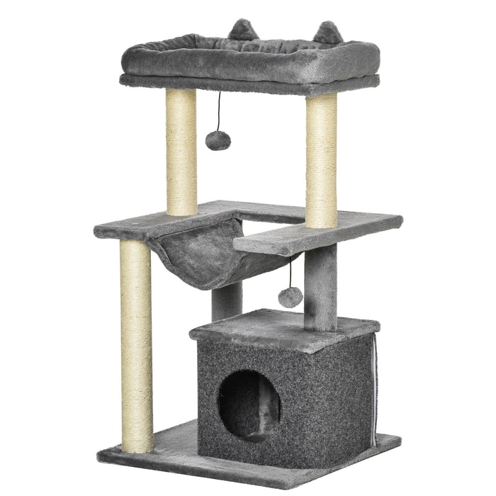 Stratching Post avec hamac, arbre de jeu, plates-formes en peluche sisal, gris