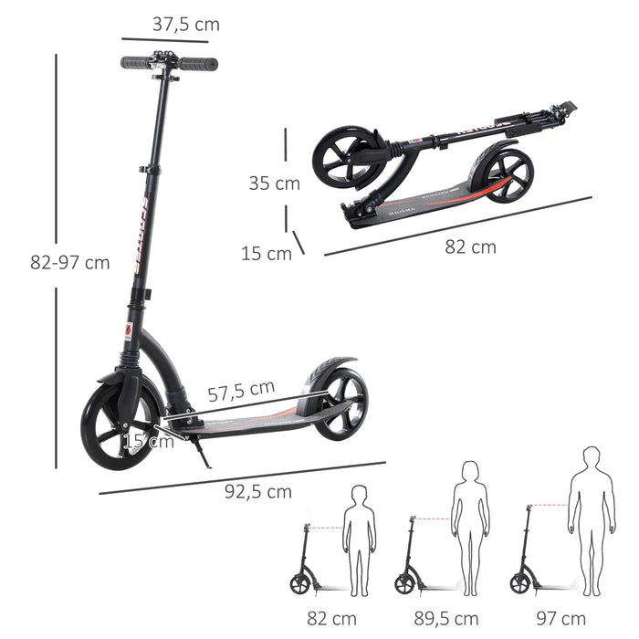 Roller Tretroller Kickscooter Klapproller, klappbar, Stossdämpfer, ab 14 Jahren, Schwarz