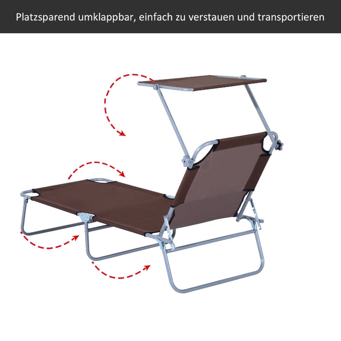 Sonnenliege Gartenliege Wellnessliege Strandliege klappbar mit Sonnenschutz Braun, 187x58x36cm