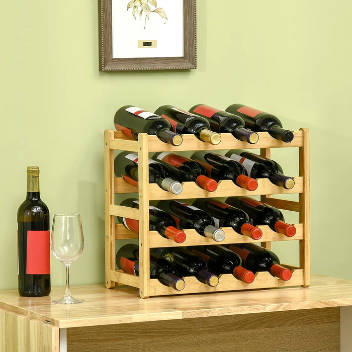 Wine shelf made of bamboo for 16 wine bottles, 4 shelves, 43x23.5x38cm nature