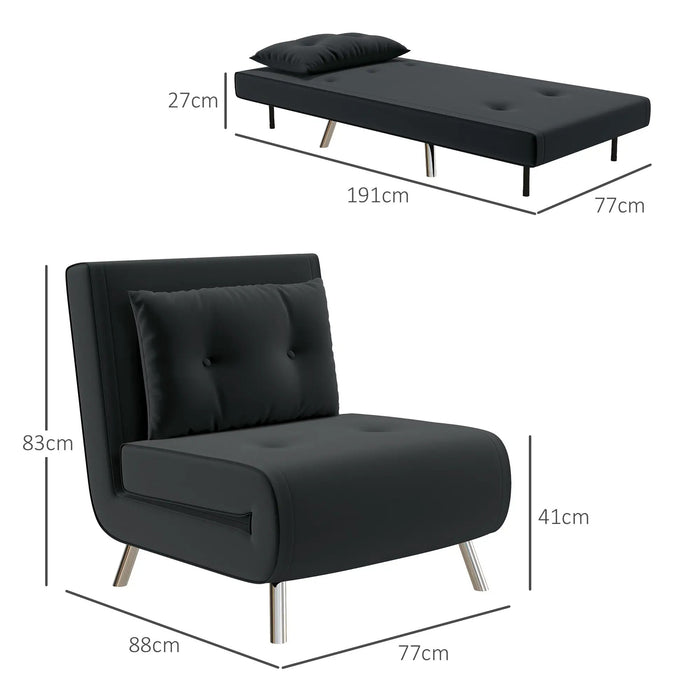 Sleep Bulchair avec fonction couchée chaise couchée bouton de hanche optique noire, 77x88x83cm