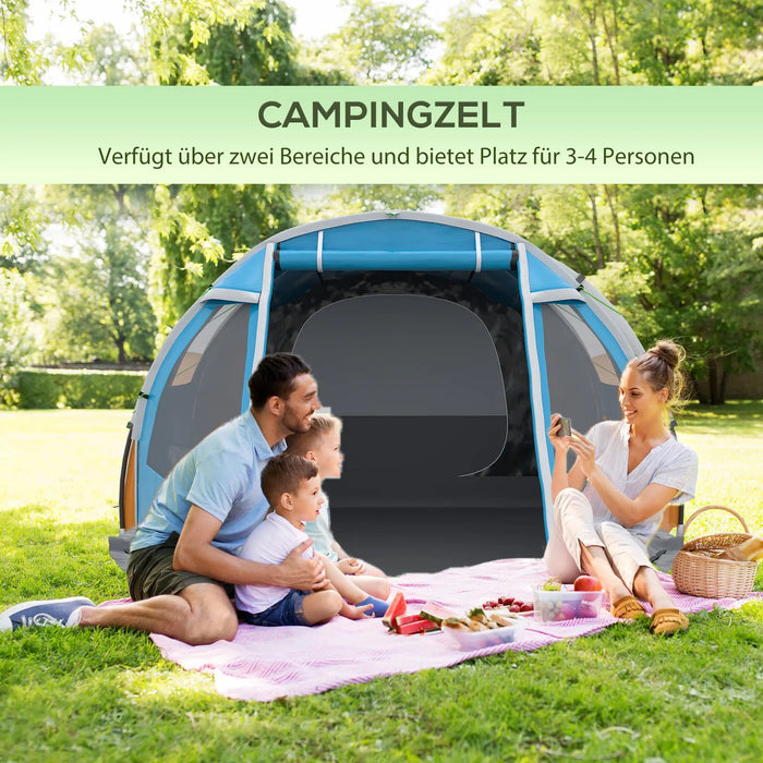 Campingzelt Trekkingzelt wetterbeständig 2 Räume Blau, 475x264x172cm