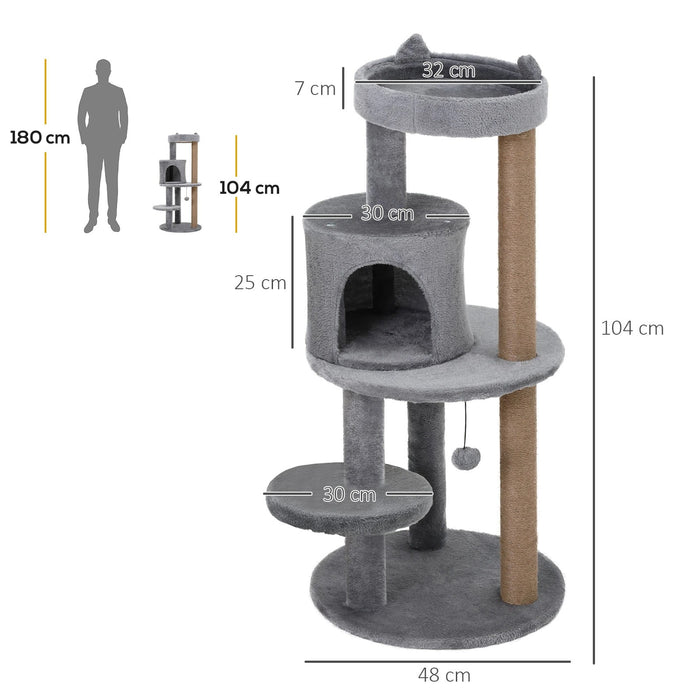 Katzenbaum Cat à 4 actions avec balles de jeu sisal en peluche gris 48x48x104cm