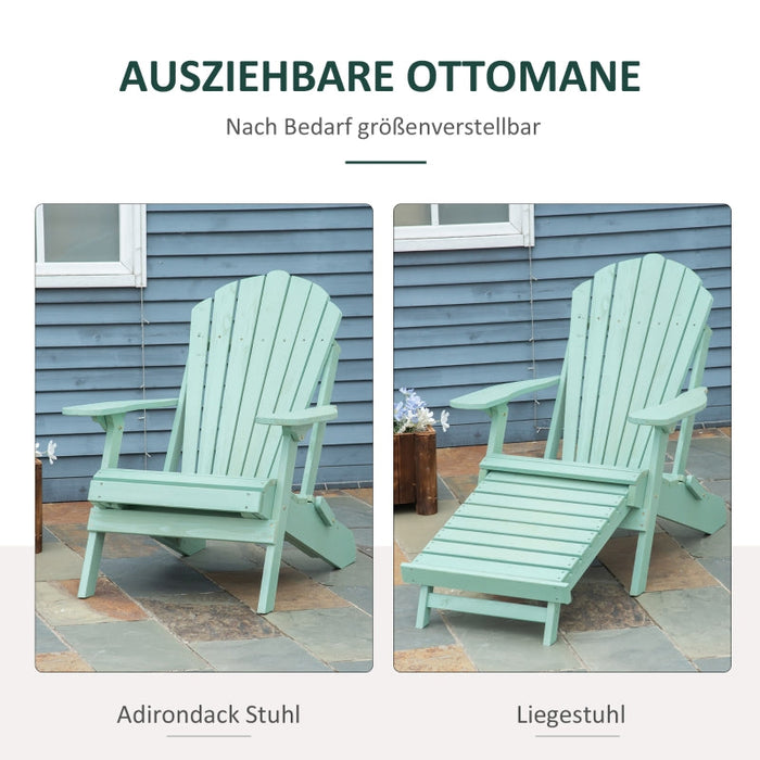 Adirondack-Gartenstuhl mit Fußstütze klappbar Gartenliege Outdoor Gartenmöbel Kiefernholz Grün, 78x140x94cm