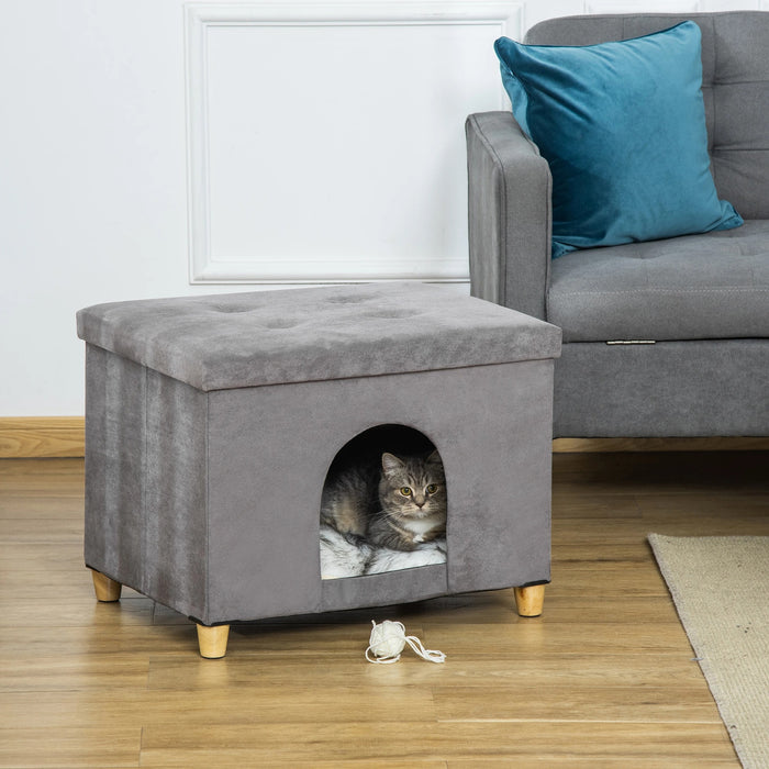 Catbed cat cocks Foot stool with pillow soft padded Elegant design 2-in-1-60x45x44.5cm