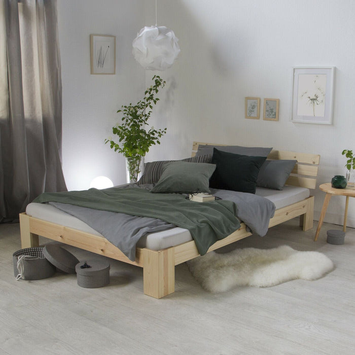 Doppelbett - natur, 140 x 200 cm - Massivholz Bettgestell Holzbett Futonbett  Bett  Einzelbett