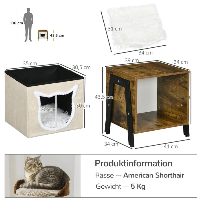 Grotta di gatto nel design industriale tra cui cuscini, gatto, cuscino lavabile, marrone + bianco