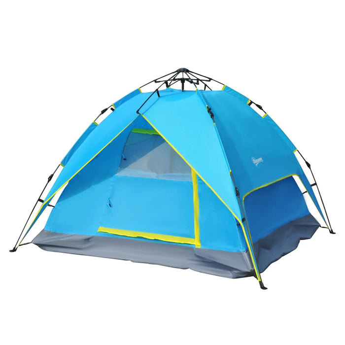 Campingzelt Sekundenzelt Pop Up Zelt Automatisch 3-4 Personen Blau + Gelb, 230x200x135cm