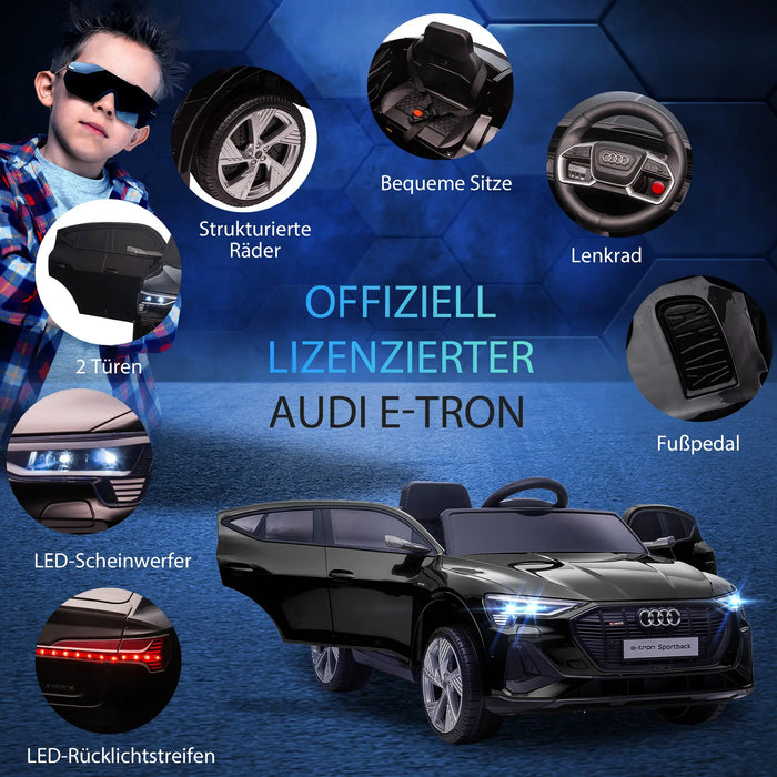 Elektro Children's Car 12V Audi E-tron avec télécommande, ceinture de sécurité, musique (MP3 / USB / TF), pour les enfants 3-5 ans, 3-5 km / h, noir