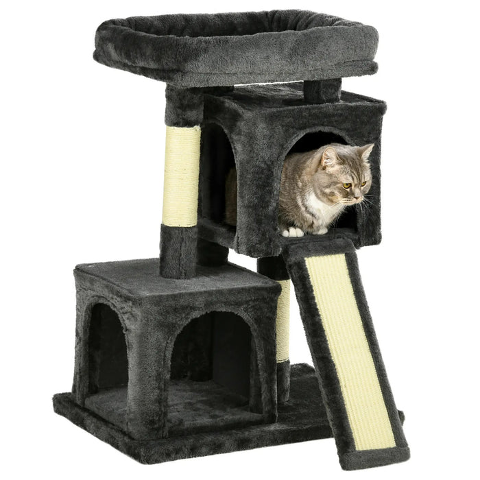 Cat Scratching Post avec colonnes sisal, arbre de jeu pour petits chats, gris foncé, 59x39x83cm