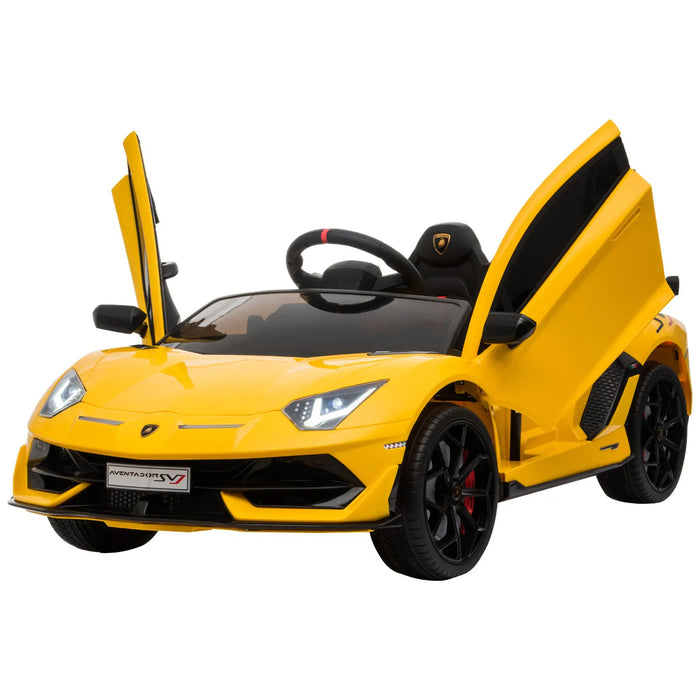 Voiture électrique pour enfants 12v Lamborghini SVJ sous licence pendant 3-8 ans avec télécommande 2x550 moteurs MP3 / USB Musique légère métal jaune 123x66.55.5 cm