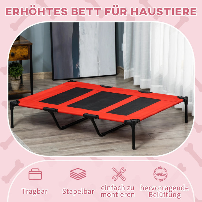 Lit de chien extérieur support pliable rouge + noir, 122x92x23cm