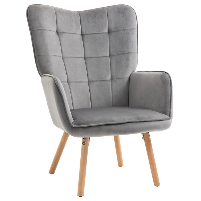 Fauteuil en rétrodesign, chaise de lecture, look en velours, gris 71x76x101cm