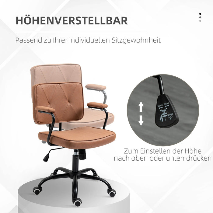 Bürostuhl Schreibtischstuhl höhenverstellbar mit Wippfunktion 360° neigbar Schaumstoff Braun, 61x58x82-91cm