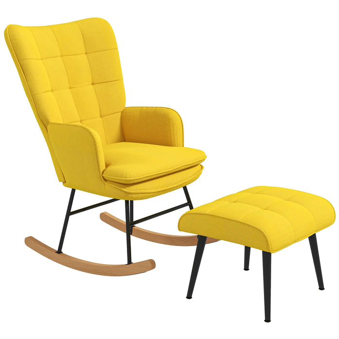 Swing chair Skikeke design with footstool beech wood yellow, 64x89x90cm