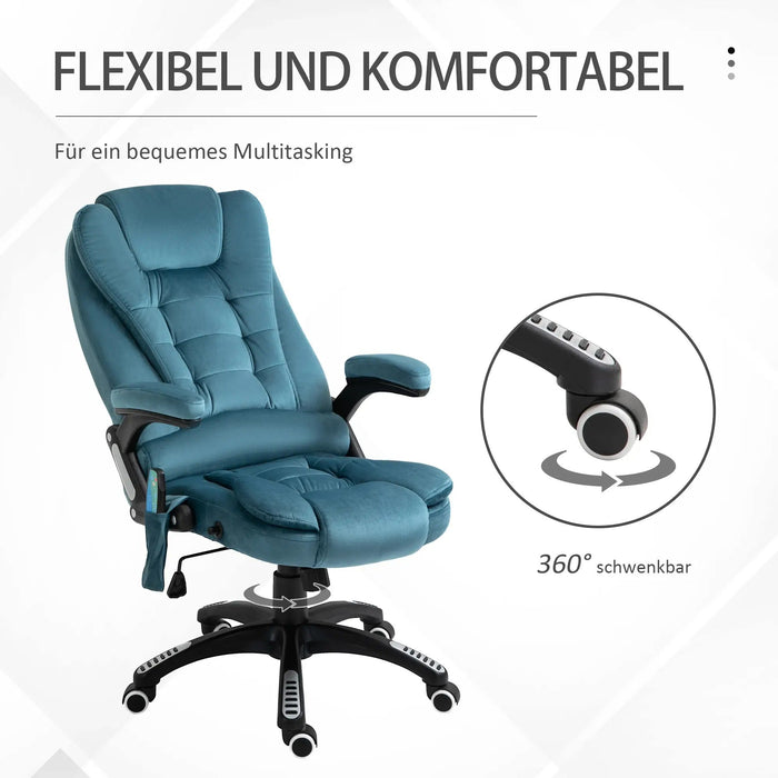 Bürostuhl Massagefunktion Wärmefunktion höhenverstellbar ergonomisch Blau, 68x72x110–120cm