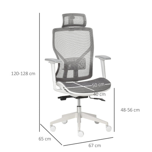 Bürostuhl Schreibtischstuhl Gaming-Stuhl mit Kopflehne und 3D-Armlehne höhenverstellbar ergonomisch Grau, 67x65x120-128cm