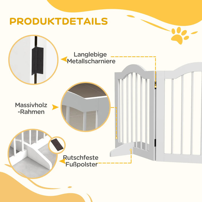 Dog barrier foldable solid wood, white, 203.5x29.5x61cm