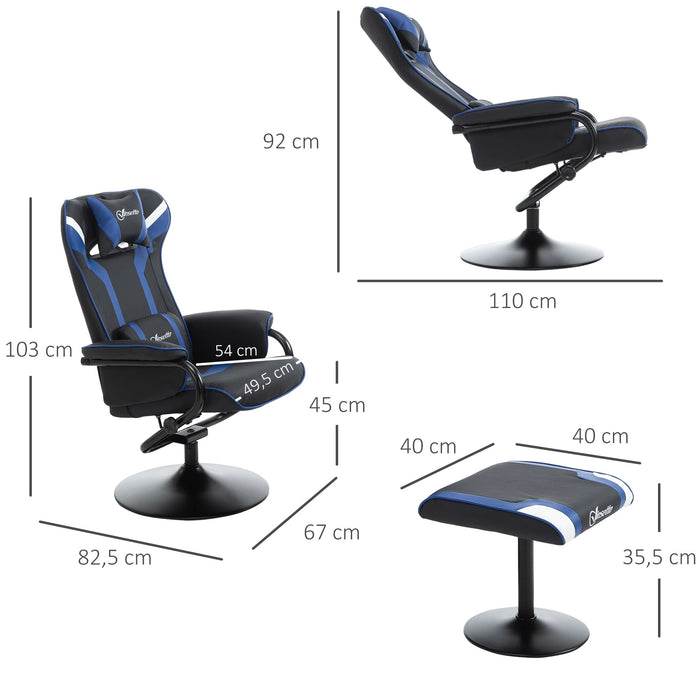 Détendez le fauteuil avec tabouret de pied, y compris l'appui-tête et le plateau de longe bleu, 67x82.5x103cm