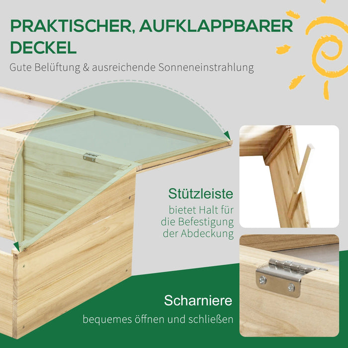 Gewächshaus Holz Frühbeet Frühbeetkasten Treibhaus Garten & Pflanzkasten-System für Garten Balkon, Natur, Tanne, PC-Platte, 100x50x35cm