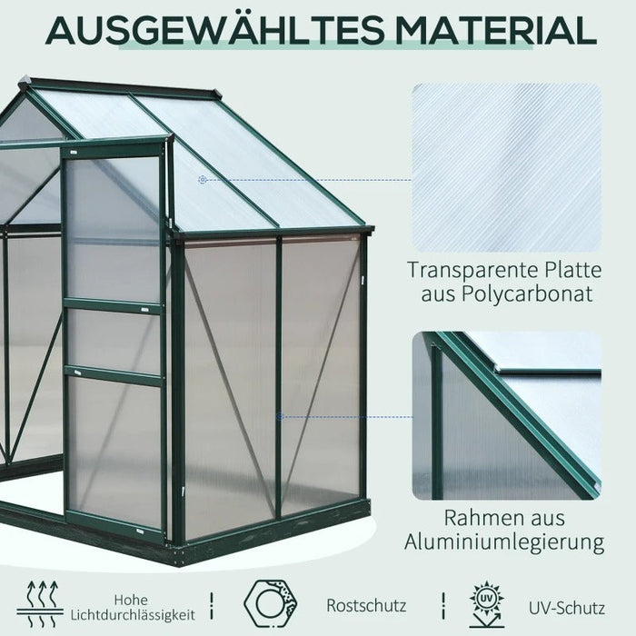 Gewächshaus mit Dachfenster Aluminium Treibhaus 190cmx132cmx201cm, Grün+Transparent