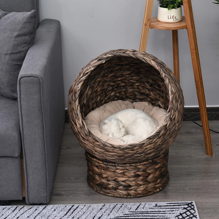 Cat basket made of water hyacinth including pillows, cat bed, 50x42x60cm