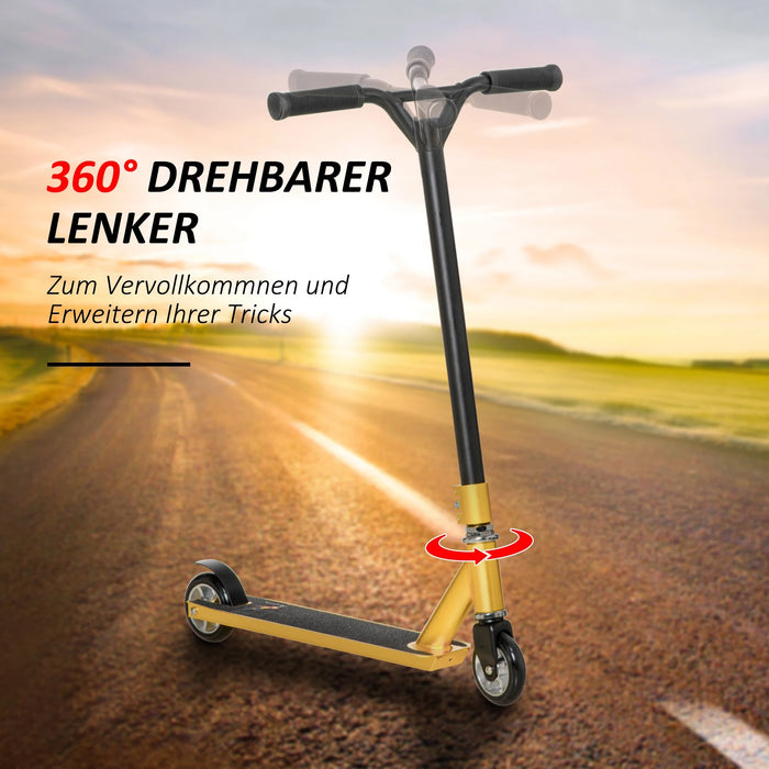 Stunt Scooter für Kinder 360° Lenkung über 14 Jahre alt - Scooter mit Deck Gummigriffe Hinterradbremse 65x48,5x83cm