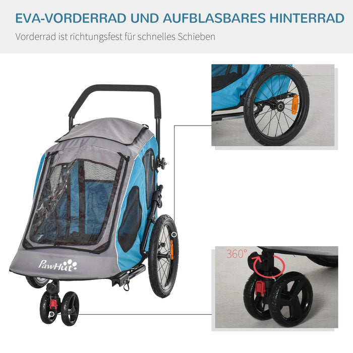 Hundeanhänger Veloanhänger für Hunde Fahrradanhänger 2-in-1 Blau, 140x71x105cm